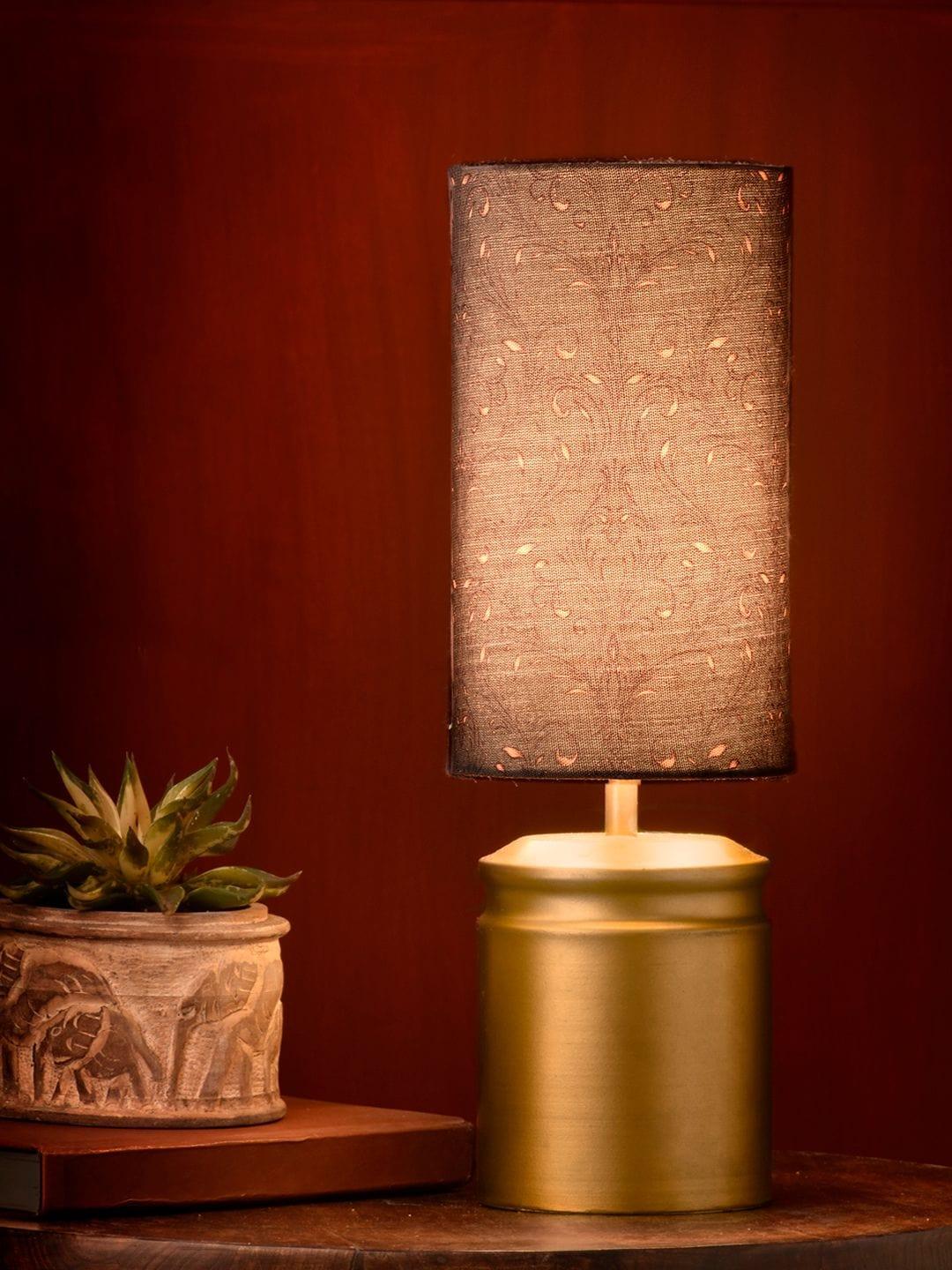 Metal Golden Table Lamp with Dark Forest Shade - Ouch Cart 