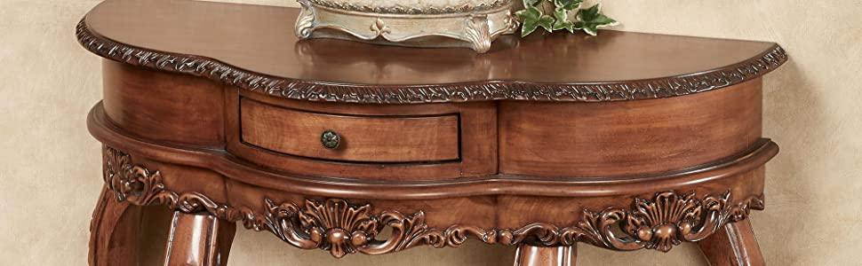 Natural Cherry Classic Wooden Console Table -Victorian Style - Decorative Regal Furniture - Half Circle Moon Shape - Ouch Cart 