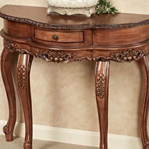 Natural Cherry Classic Wooden Console Table -Victorian Style - Decorative Regal Furniture - Half Circle Moon Shape - Ouch Cart 