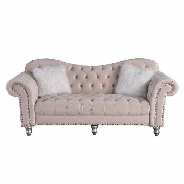 Luxury Classic America Chesterfield Tufted Camel Back Armchair Living Room Sofa, Beige - Ouch Cart 
