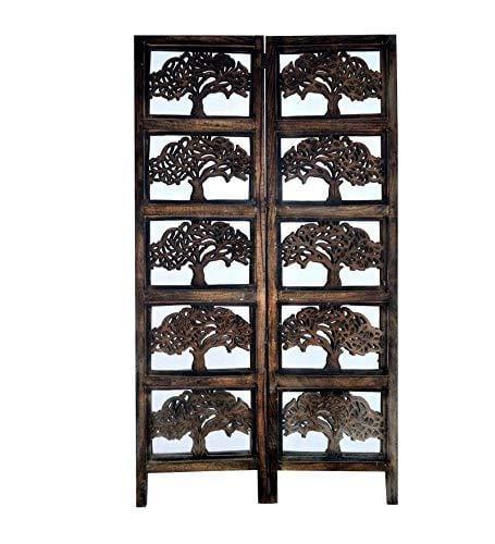 Solid Wood 4 Panel Room Wooden Partition (Brown) for Living Room - Ouch Cart 