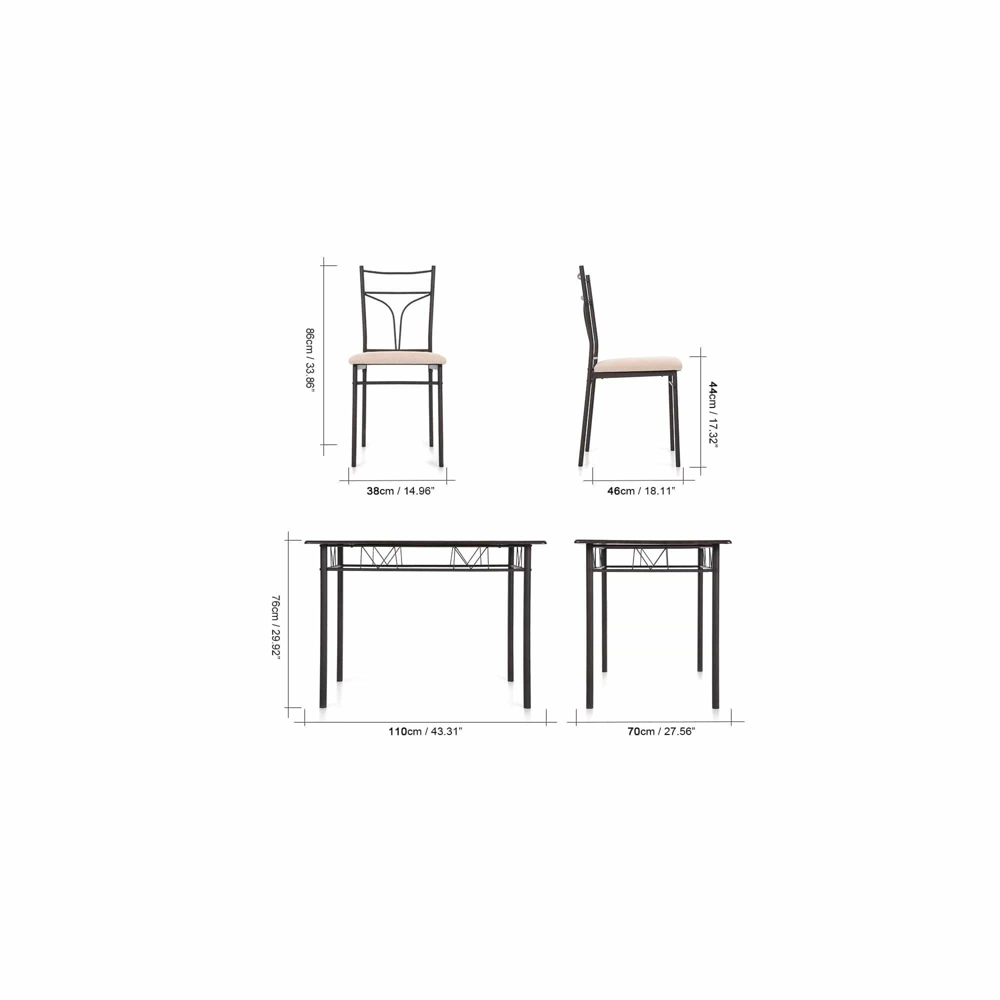 5-Pieces Modern Metal Frame Dining Kitchen Table Chairs Set for 4 Person Kitchen Furniture - Ouch Cart 