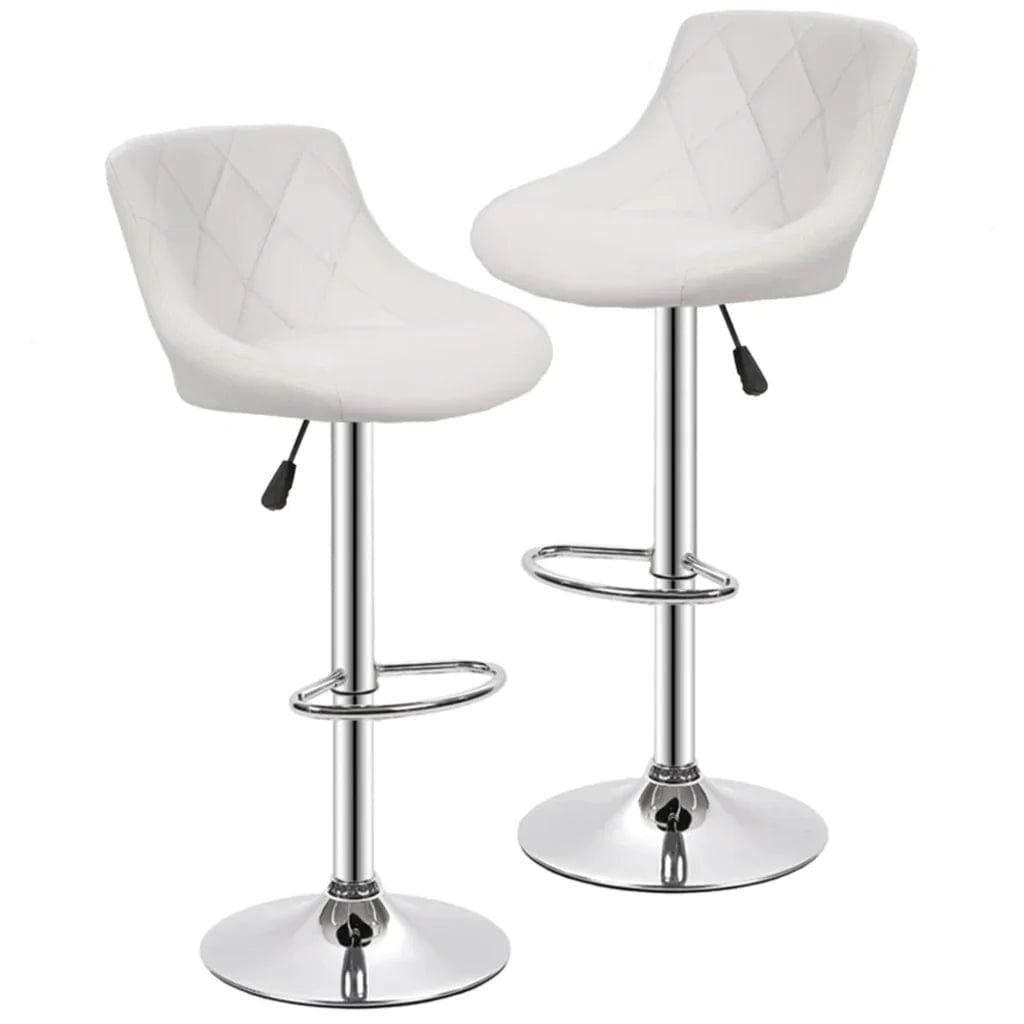 Easy Back Rest White Comfy Leatherette Bar Stool / Long Chair Set of 2 - Ouch Cart 