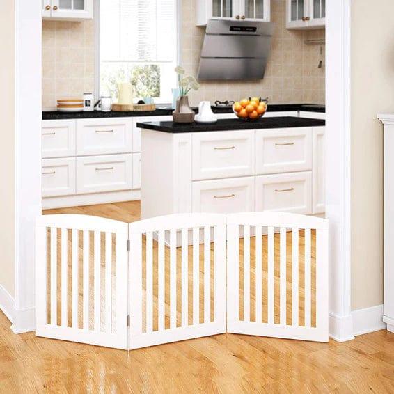 Wooden Portable Safety Pet Fence Gate Partition For Kids (White) - Ouch Cart 