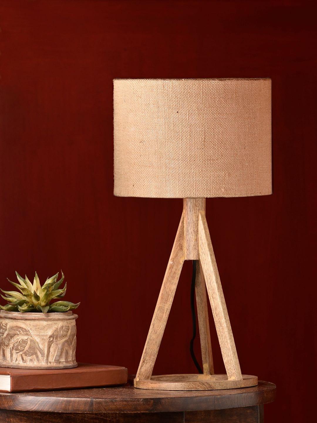 Jute Brown Trio Wooden Lamp - Ouch Cart 