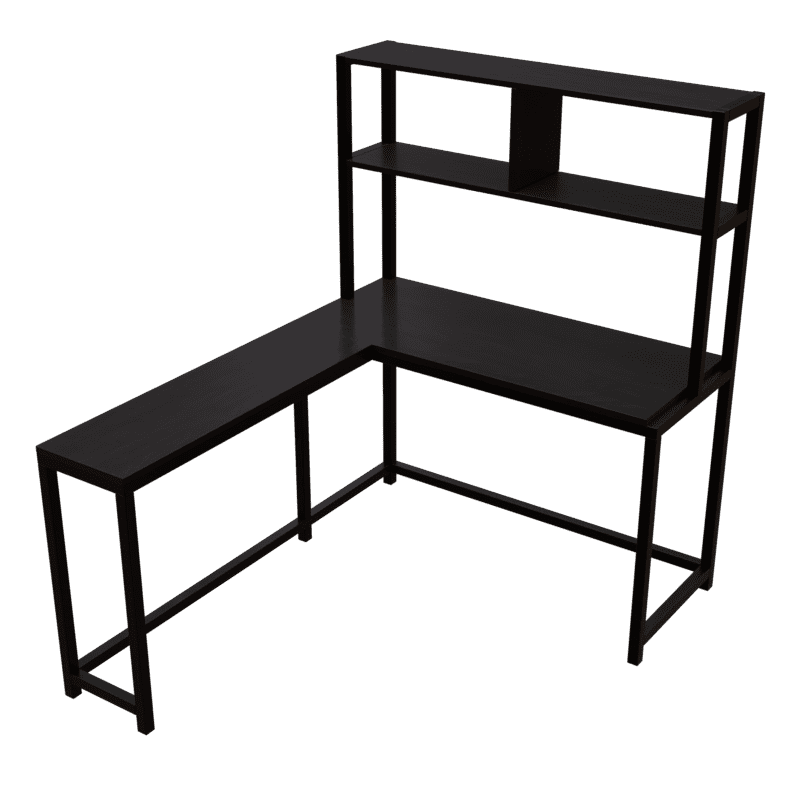 Hutch Corner L Shaped Study with Table Storage Design in Brown Color in - Ouch Cart 