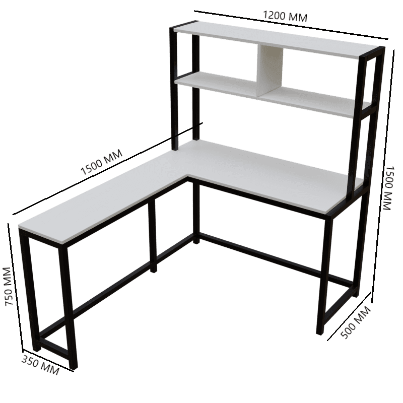 Hutch Corner L Shaped Study Table Storage Design in White Finish - Ouch Cart 