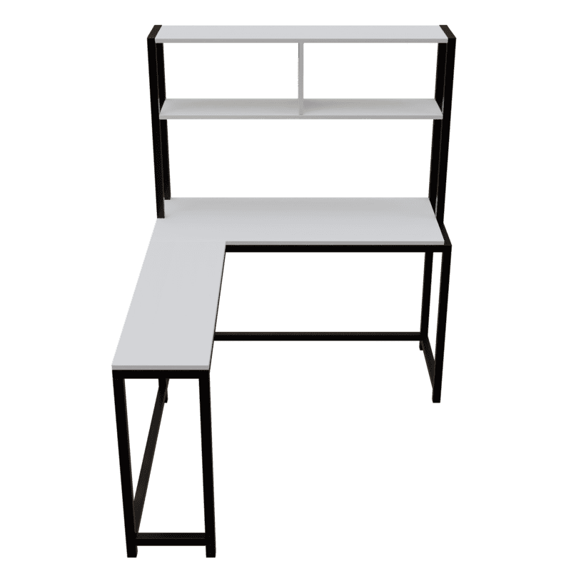 Hutch Corner L Shaped Study Table Storage Design in White Finish