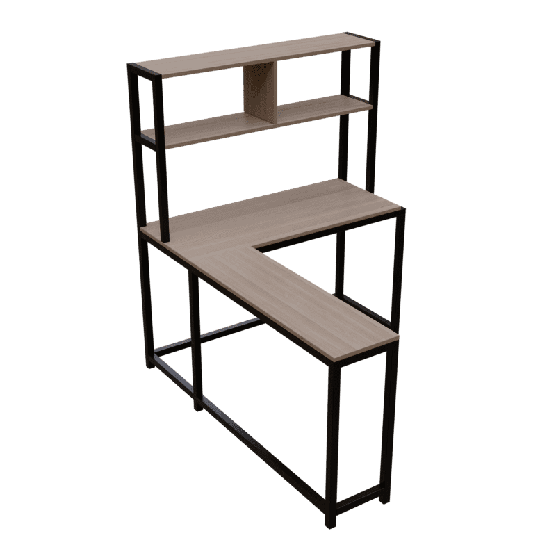 Hutch Corner L Shaped Study Table Storage Design in Wenge Finish - Ouch Cart 