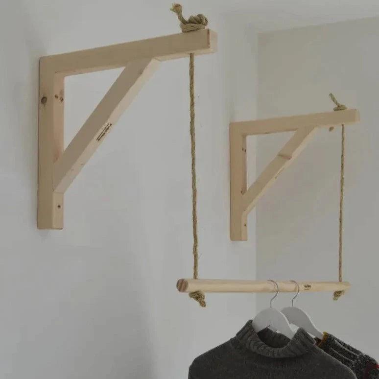 Wooden Bracket Shelf With Hanging Rope/Timber Clothes Rack ( With Complementary Coaster ) By Miza