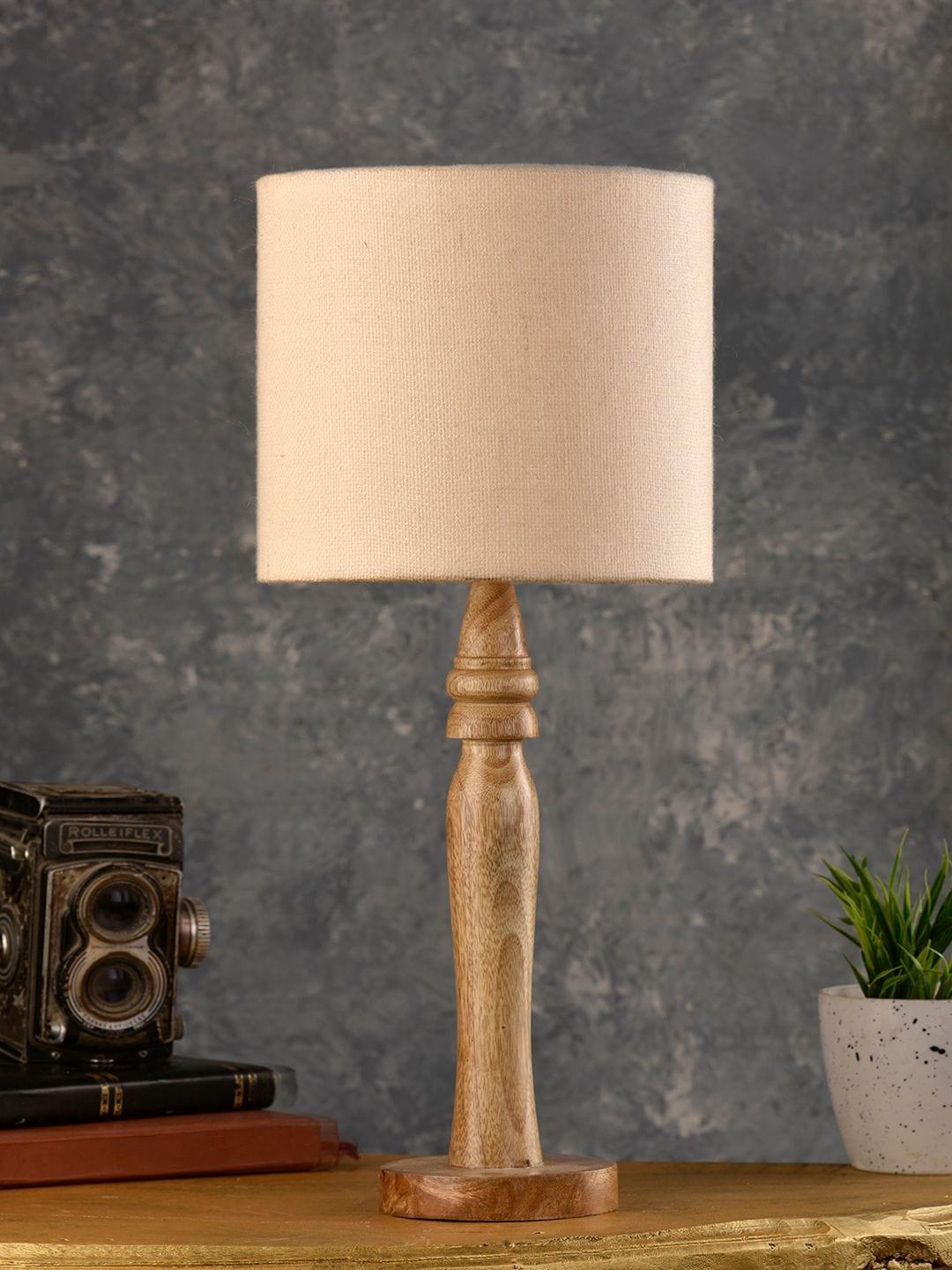 Round Brown Lamp with White Cotton Shade - Ouch Cart 