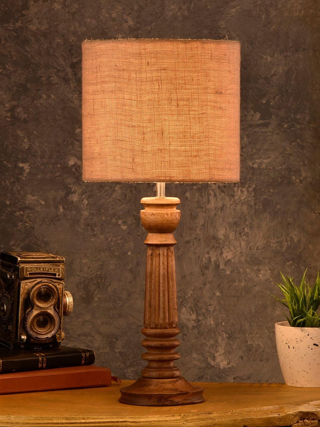 Pillar Brown Lamp with Brown Jute Shade - Ouch Cart 