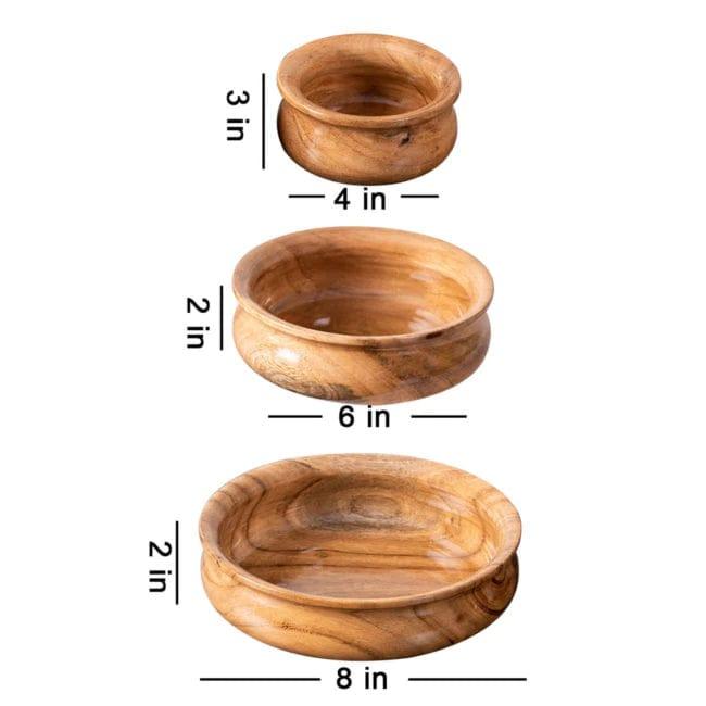 WOODEN BOWL || SET OF 3 || FOOD SAFE || ACACIA WOOD || HOT/COLD MEAL