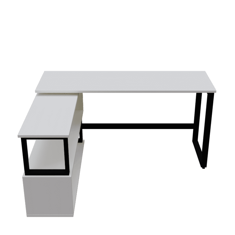 L Shaped Executive Desk with Storage Design in Black & White Color - Ouch Cart 