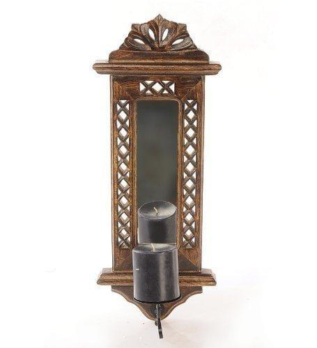 Wooden Wall Hanging Miror Reflection Candle Holder - Ouch Cart 