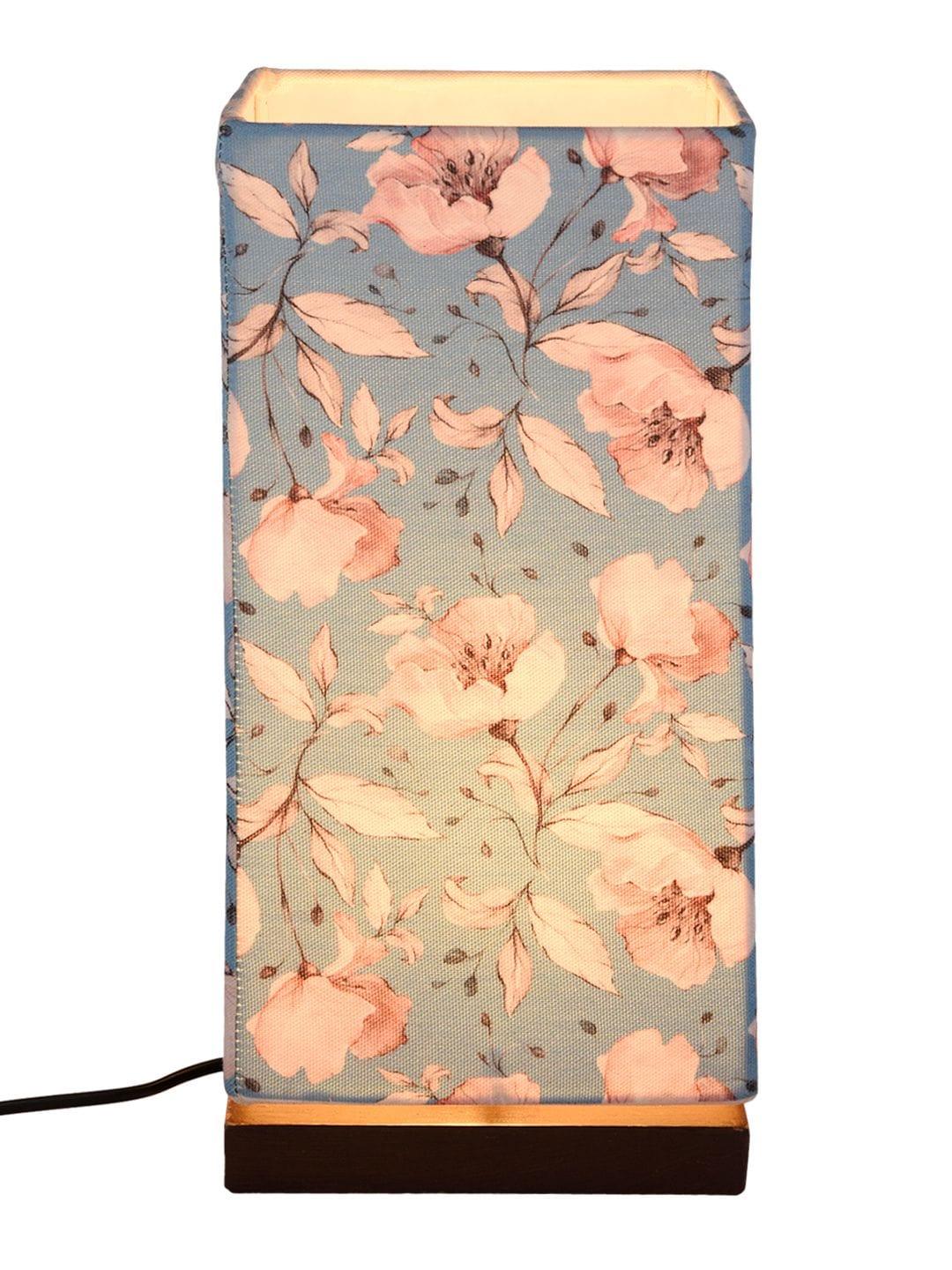 Turquoise Floral Lamp with Wooden Base - Ouch Cart 