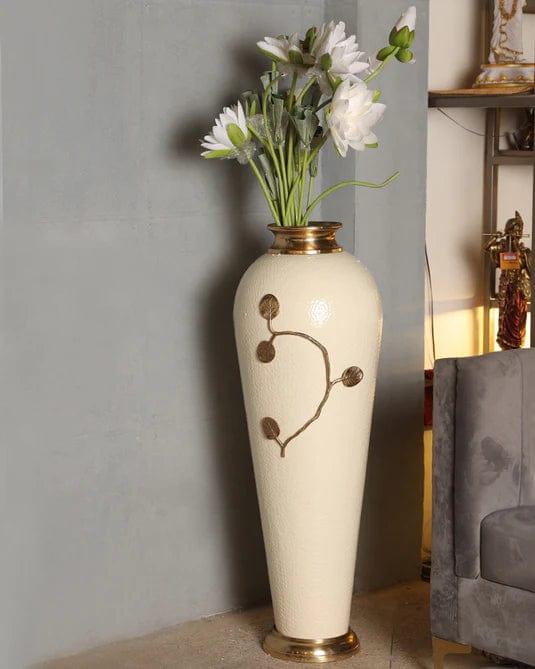 Decorative Metal White Round Flower Vase for Home Decor, Table Top, Living Room & Office - Ouch Cart 