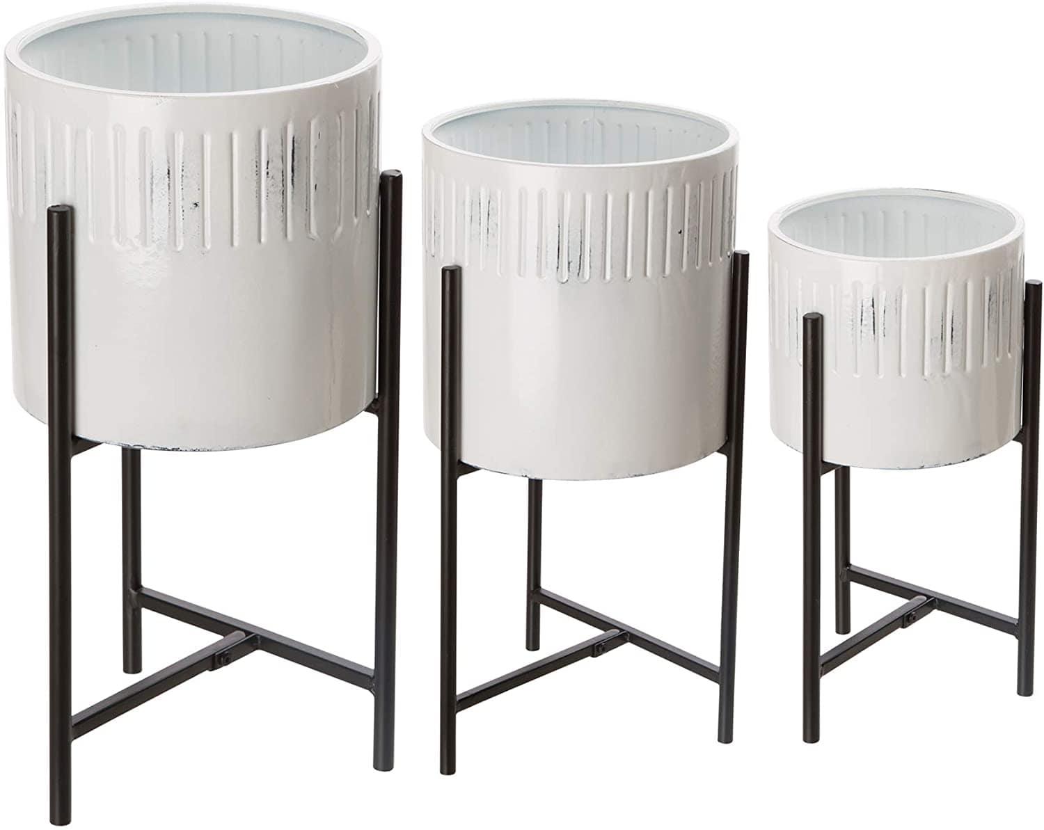 Set of 3 Modern Metal Planter Pots with Mid Century Planter Holders Perfect for Indoor and Outdoor Plants, Non-Adjustable Plant Stand