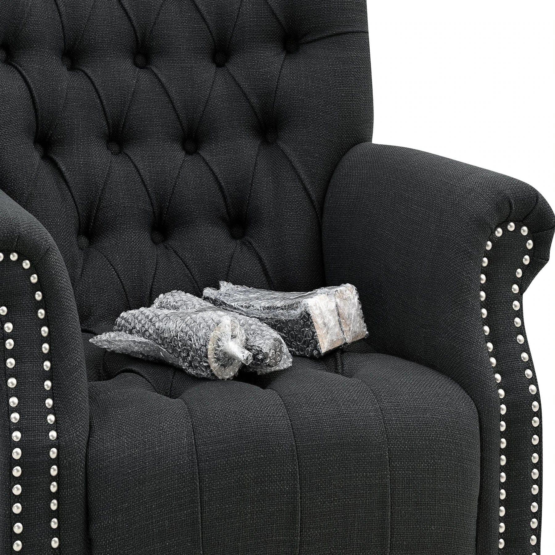 MAURICE BUTTONED ARMCHAIR BLACK - Ouch Cart 