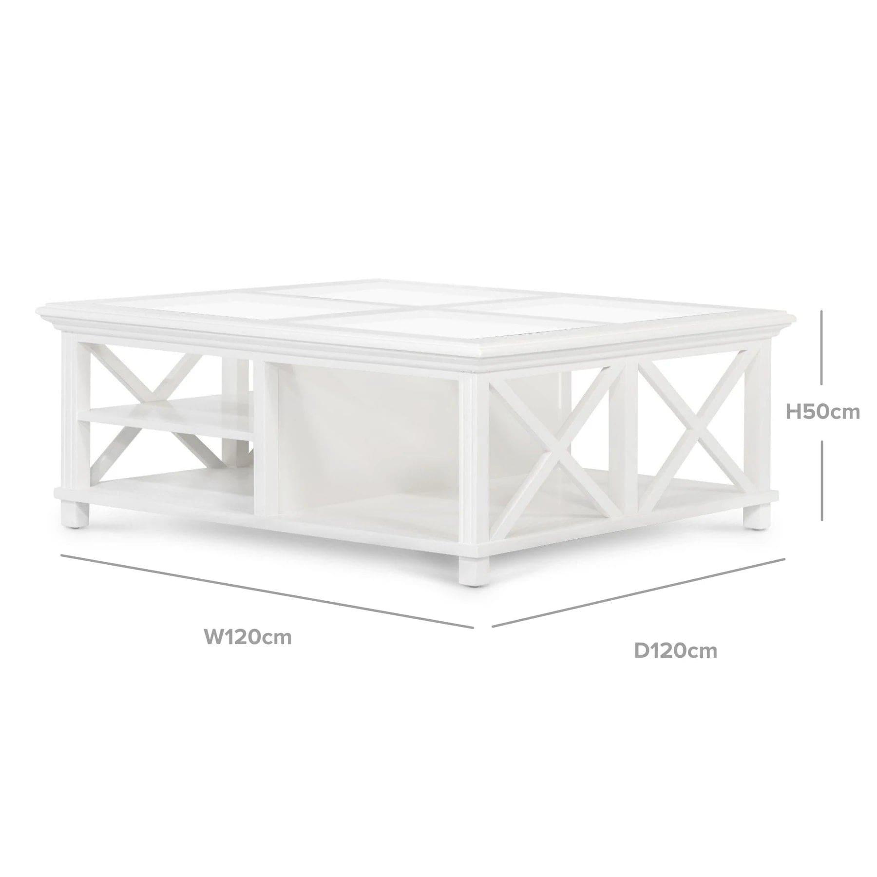 SORRENTO LARGE GLASS COFFEE TABLE WHITE - Ouch Cart 