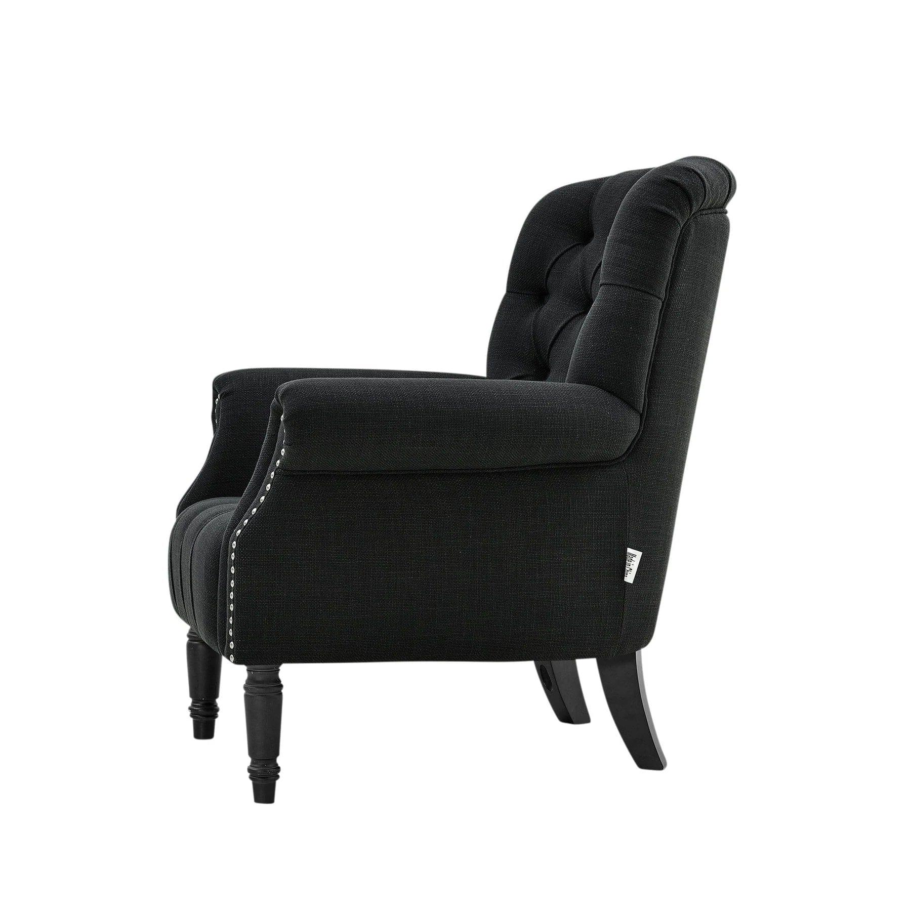 MAURICE BUTTONED ARMCHAIR BLACK - Ouch Cart 