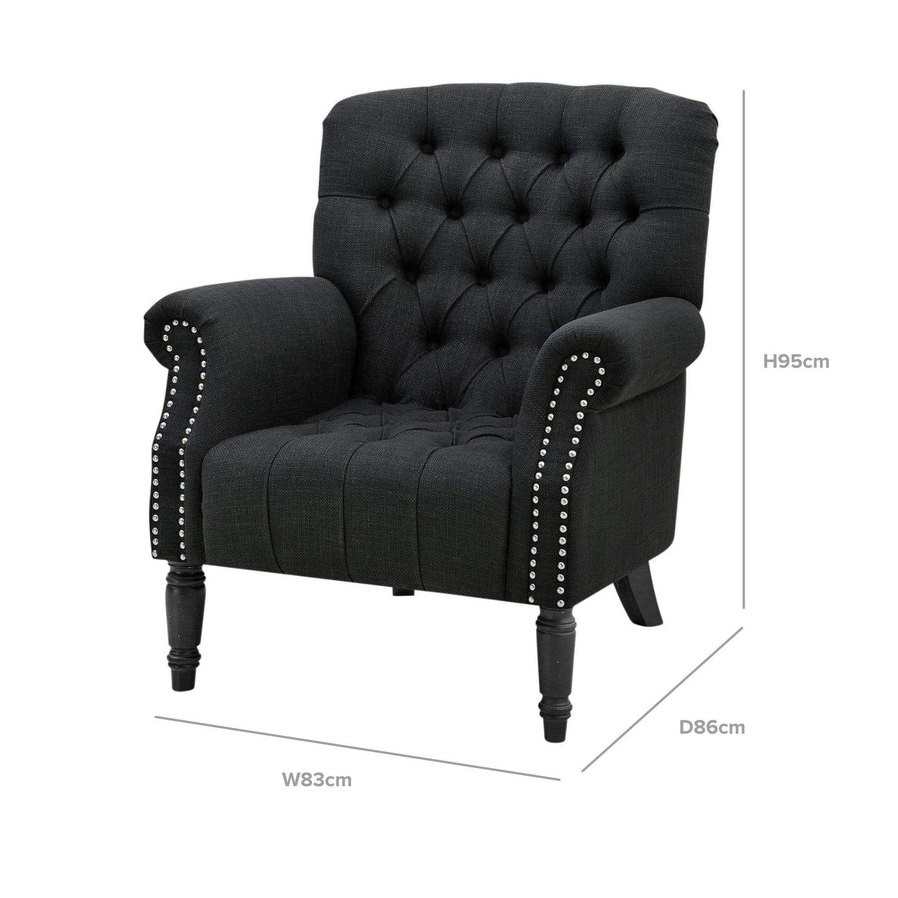 MAURICE BUTTONED ARMCHAIR BLACK - Ouch Cart 
