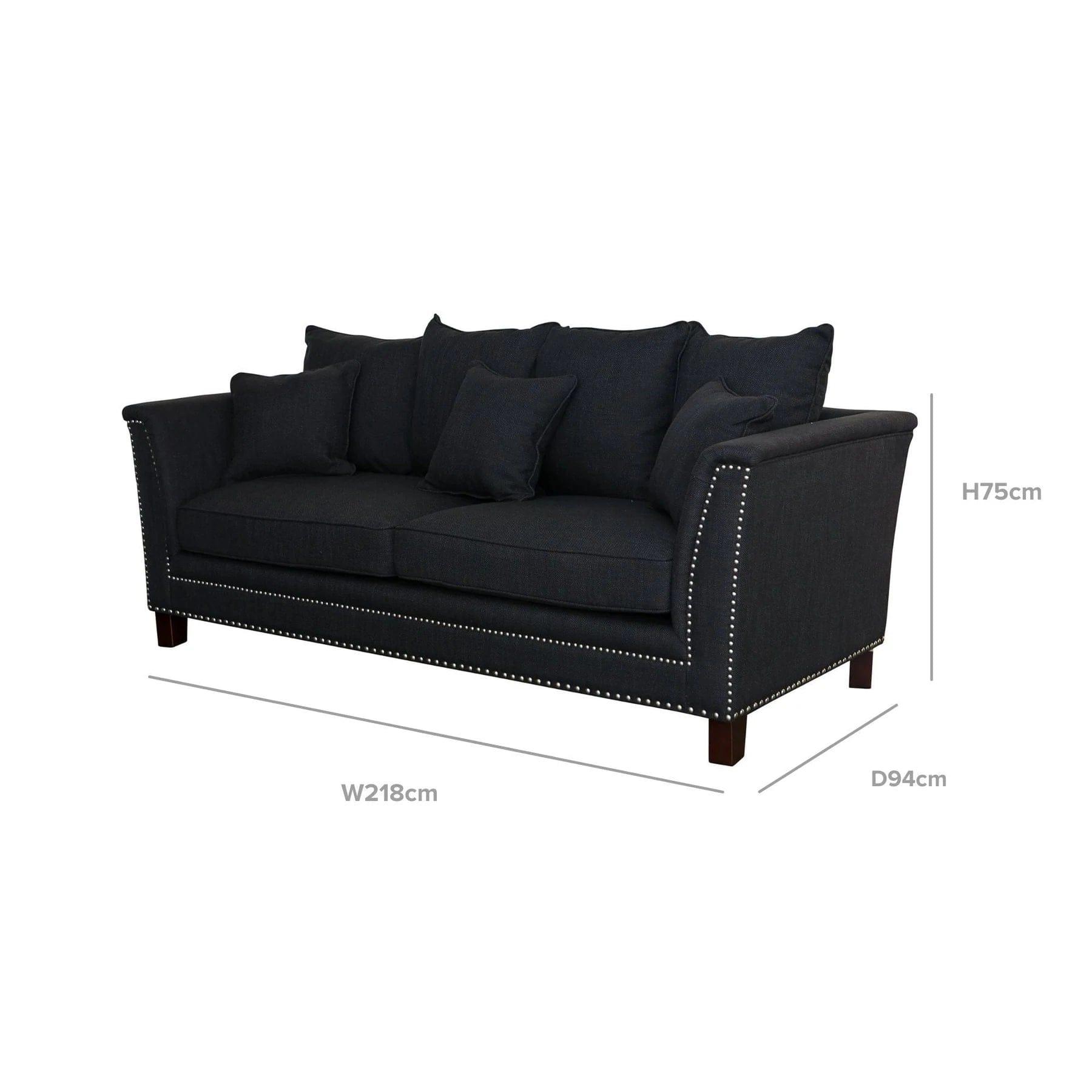 MANHATTAN 3 SEATER FABRIC SOFA BLACK COLOUR - Ouch Cart 