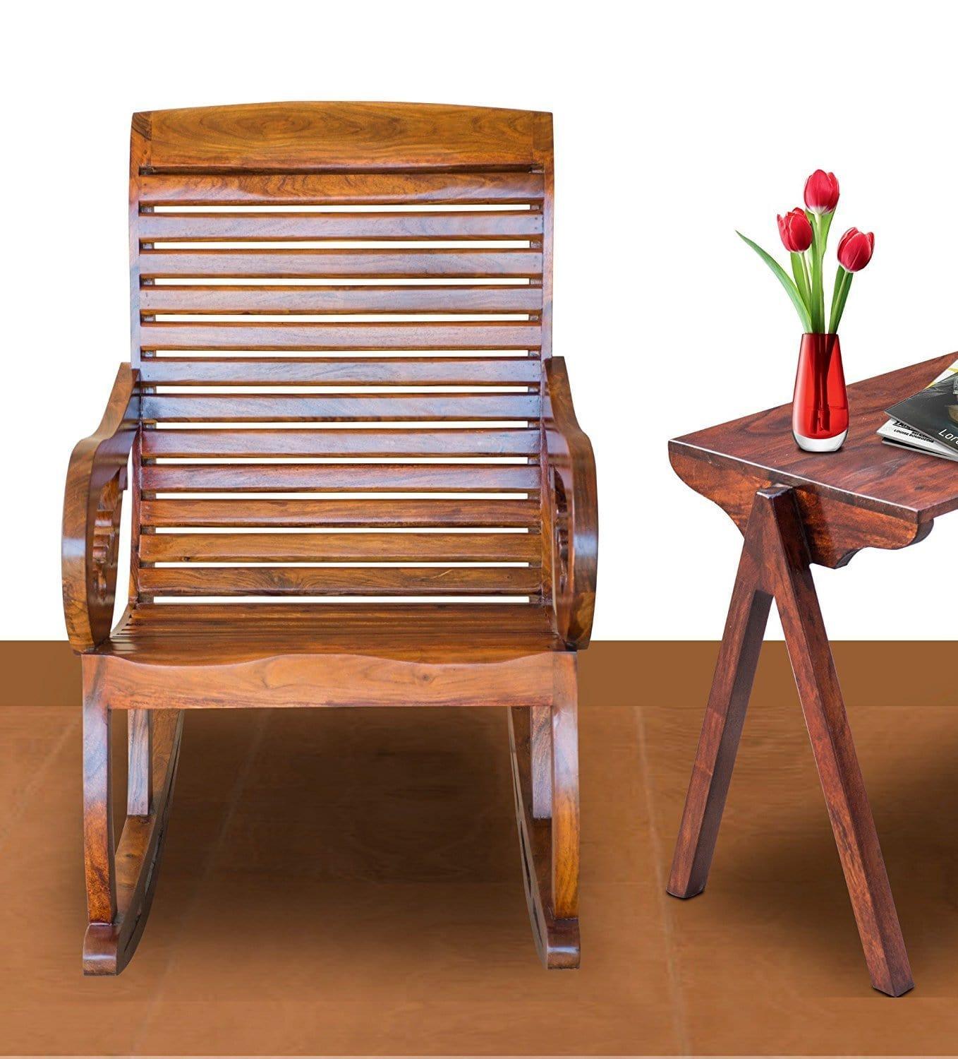 Wooden Royal Rocking Chair Wood Rocking Chair in Mahogany SPL Finish for Living Room Lounge Garden - Ouch Cart 