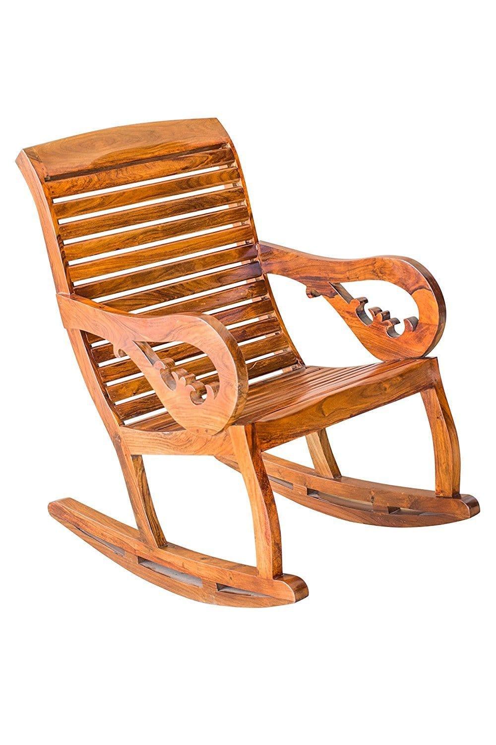 Wooden Royal Rocking Chair Wood Rocking Chair in Mahogany SPL Finish for Living Room Lounge Garden - Ouch Cart 