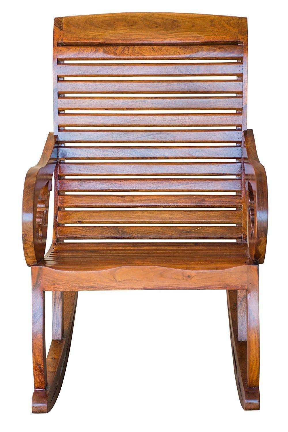 Wooden Royal Rocking Chair Wood Rocking Chair in Mahogany SPL Finish for Living Room Lounge Garden - Ouch Cart 