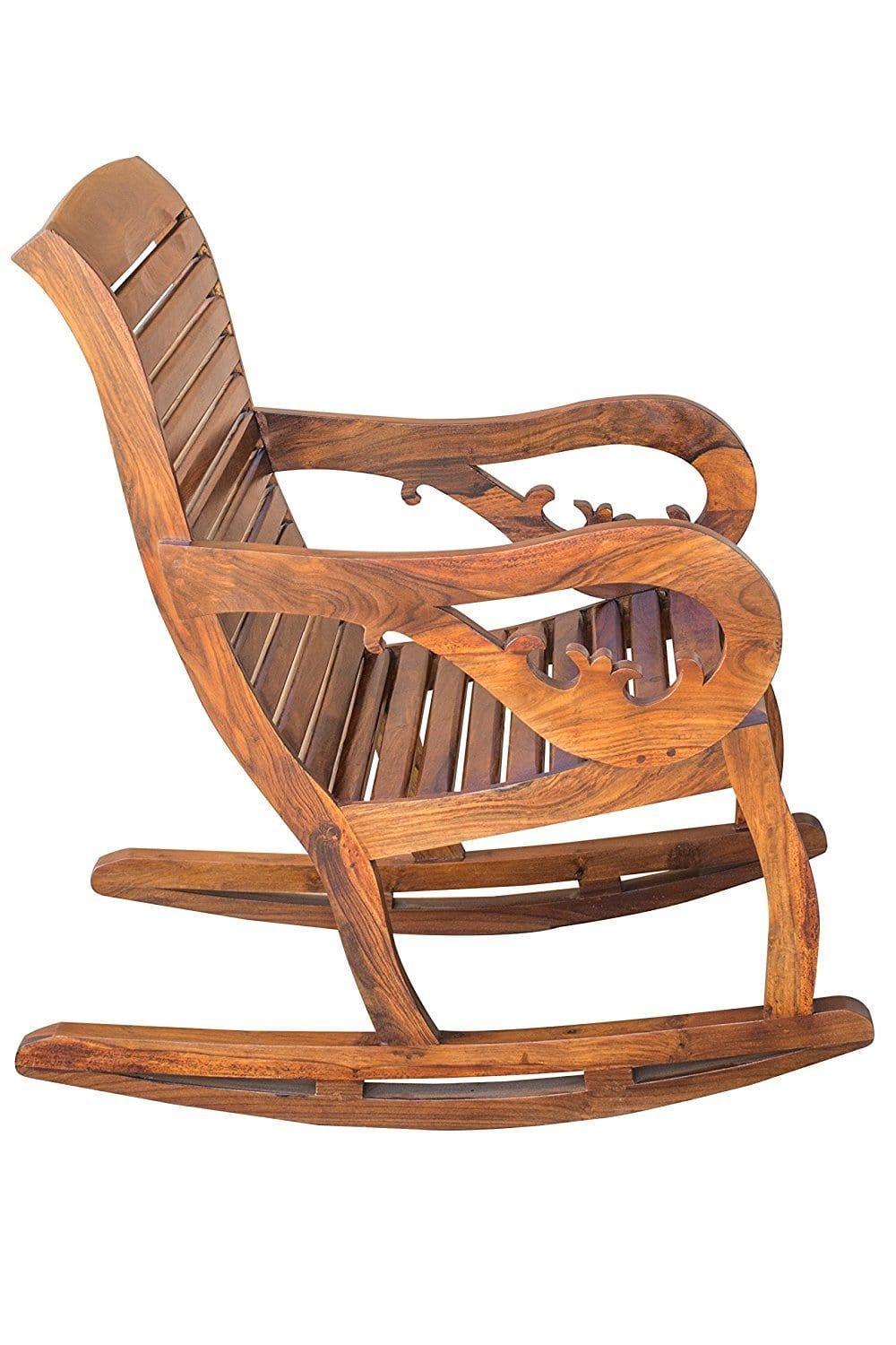 Wooden Royal Rocking Chair Wood Rocking Chair in Mahogany SPL Finish for Living Room Lounge Garden - Ouch Cart 