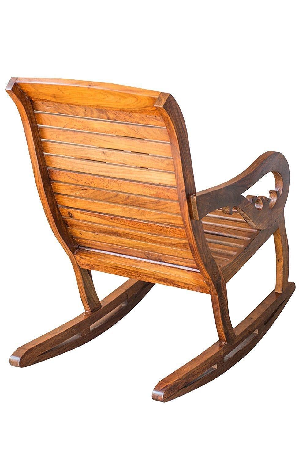 Wooden Royal Rocking Chair Wood Rocking Chair in Mahogany SPL Finish for Living Room Lounge Garden - Ouch Cart 