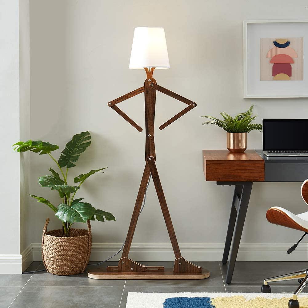 Decorative Floor and Swing Arm Floor Lamp, Wooden Reading Lights for Kids, Bedroom, Living Room, Home, Office, Farmhouse, LED Bulb Included - Ouch Cart 