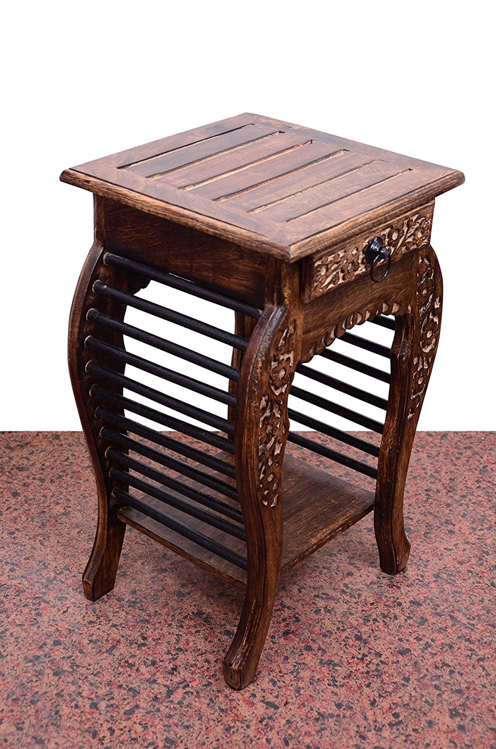 Wooden Hand Carved Side Table - Ouch Cart 