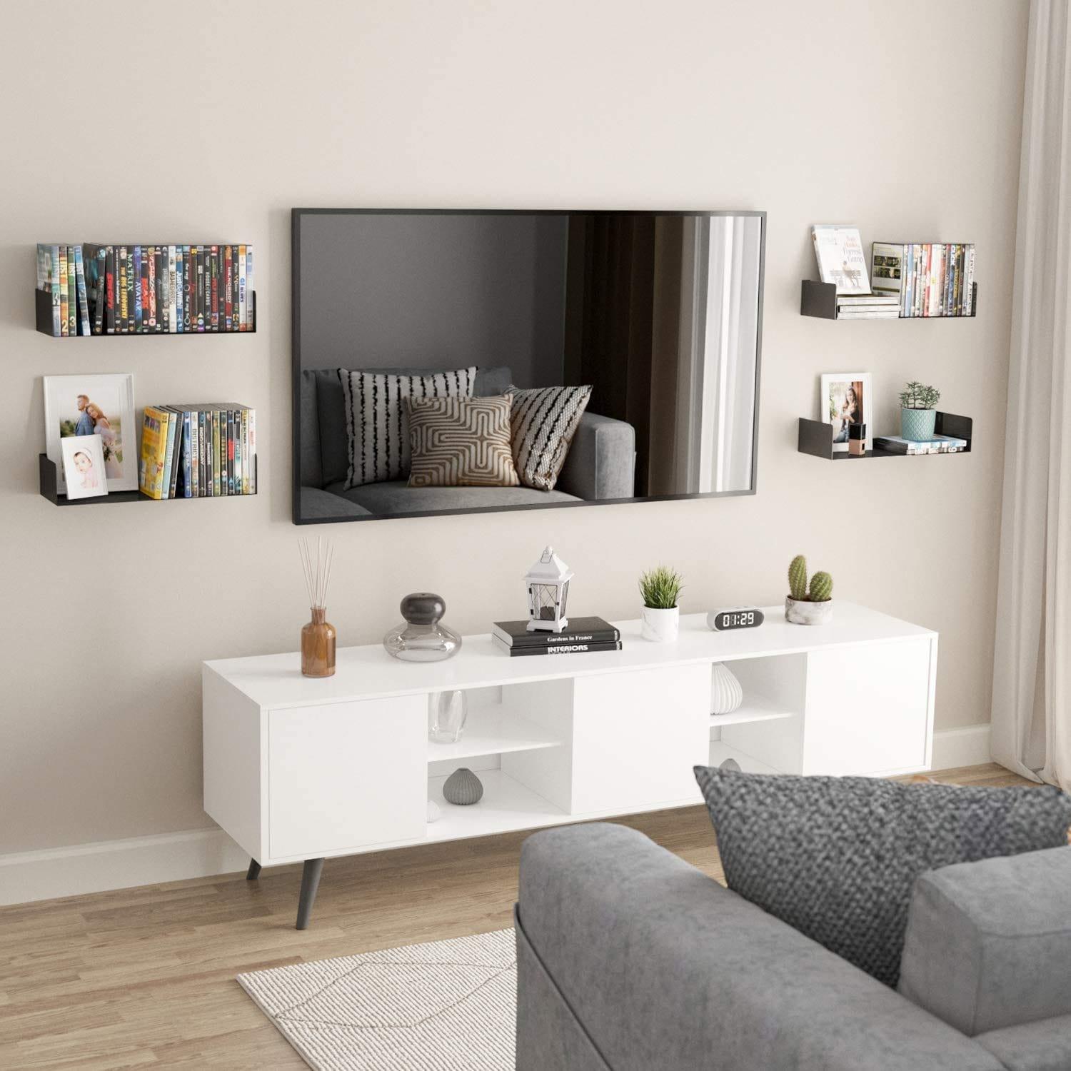 Floating Wall Mount Metal U Shape Shelf Bookcase Black Set of 2 - Ouch Cart 