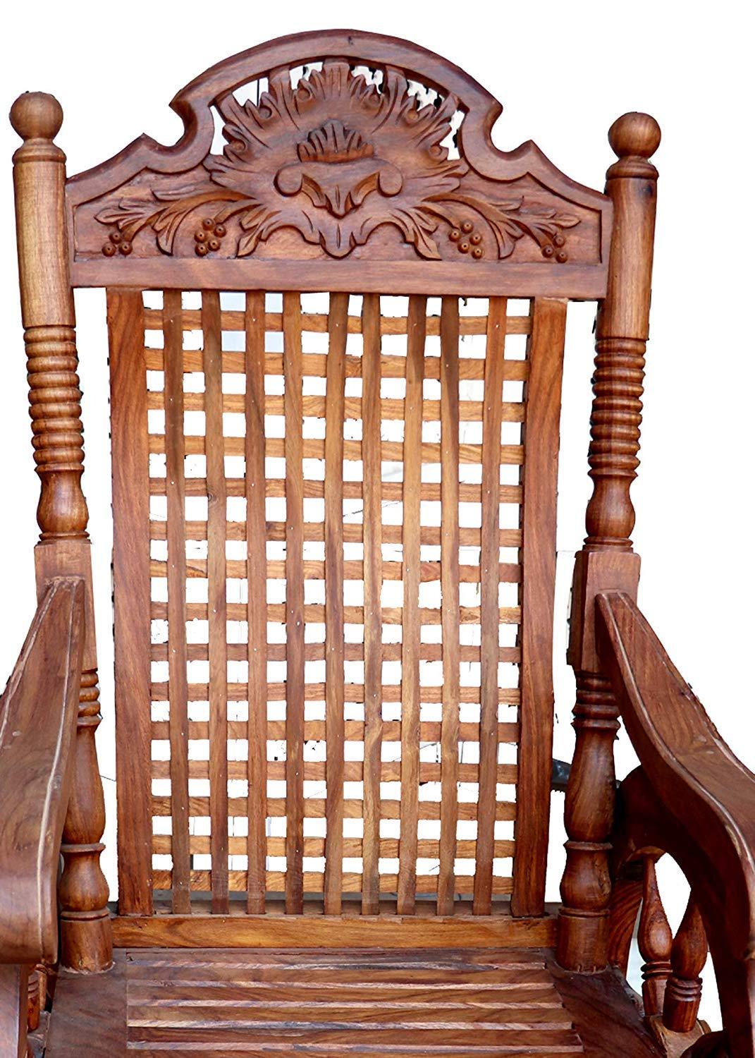 Hand Carved Sheesham Wood Rocking Chair (Brown) - Ouch Cart 