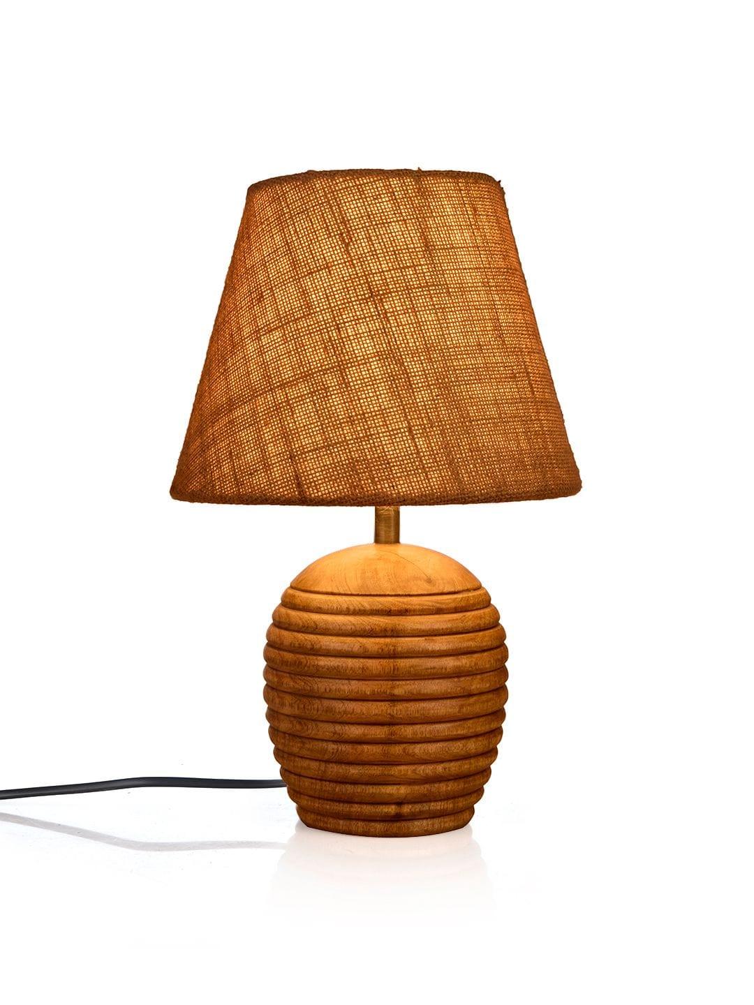 Striped Wooden Brown Lamp with Brown Jute Shade - Ouch Cart 