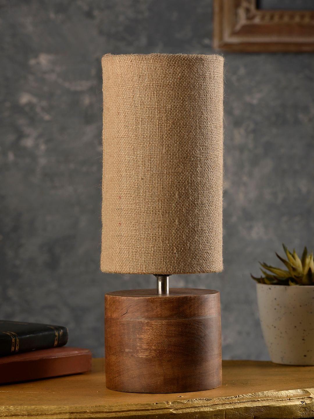 Wooden Log Table Lamp with Brown Jute Shade - Ouch Cart 