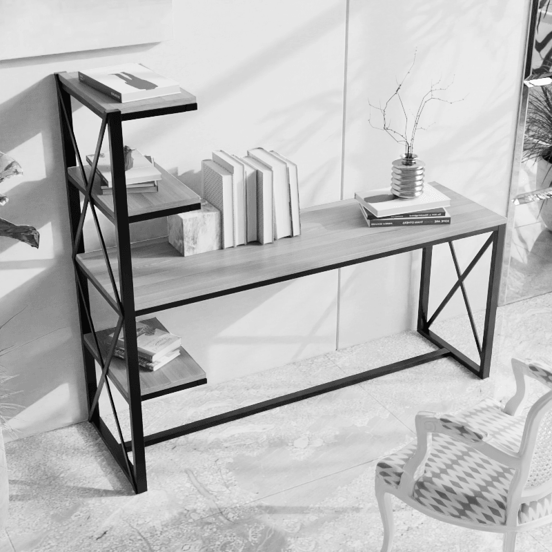Valor Study Table with Shelves in White Color - Ouch Cart 