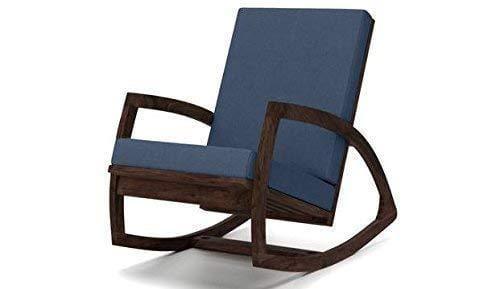 Sheesham Wood Rocking Chair for Adults | Wooden Rocking Chair | Blue Cushion | Walnut Finish - Ouch Cart 