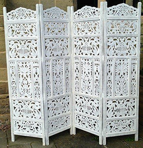 4 Panel Handcrafted Wooden Partition Screen Room Divider, Natural Wood Color Wooden Partition Foldable Room Partition Screen Dividers 4 Panels Wooden Partition Room Divider Flooring & Wall Panels Room Partitions - Ouch Cart 