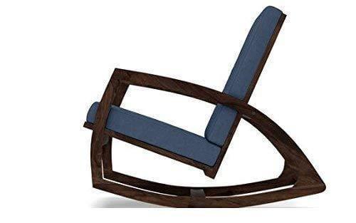 Sheesham Wood Rocking Chair for Adults | Wooden Rocking Chair | Blue Cushion | Walnut Finish - Ouch Cart 