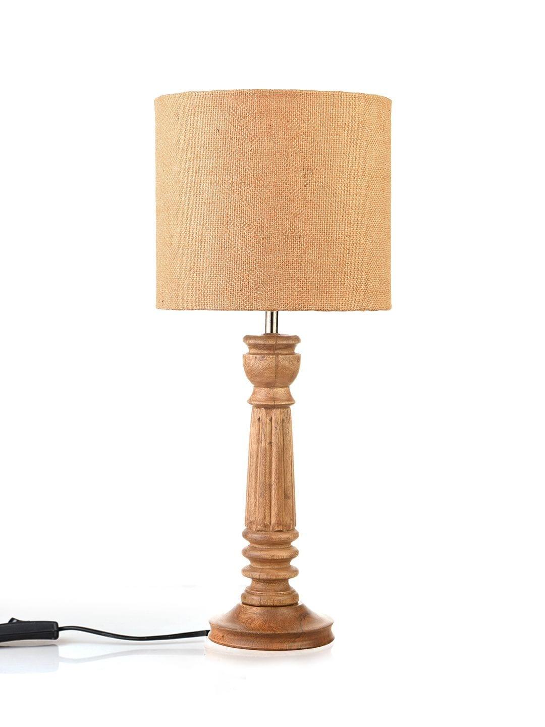 Pillar Brown Lamp with Brown Jute Shade - Ouch Cart 