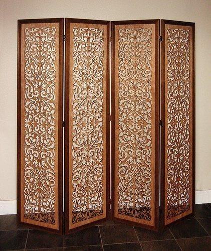 Wooden Partitions - Wood Room Divider Partition for Living Room 4 Panels - Room Separators Screen Panel for Home & Kitchen to be placed in Zig-Zag - Ouch Cart 