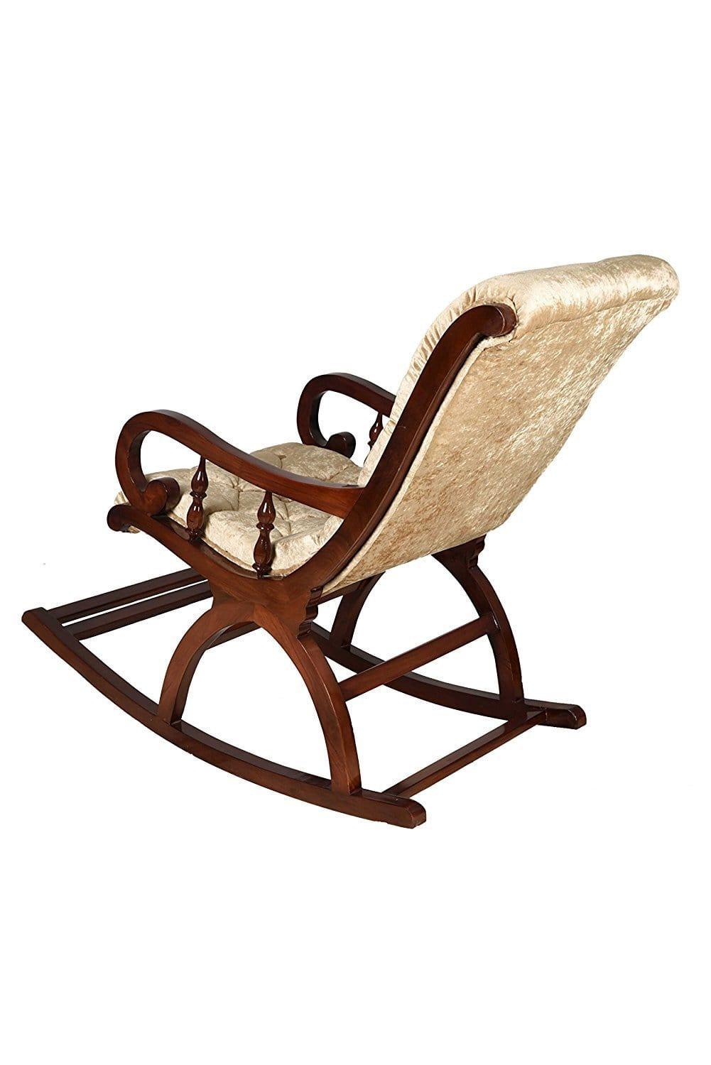 Royal Look Hand Crafted Rocking Chair in Teak Wood with Cushion for Living Room Garden Lounge Wooden Hand Crafted Rocking Chair - Ouch Cart 