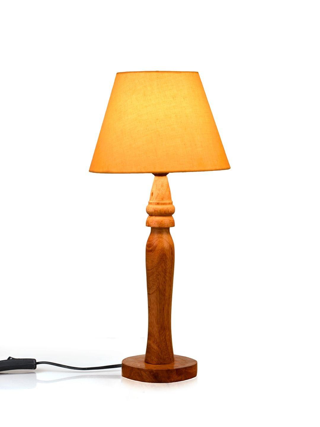 Round Brown Lamp with Taper Yellow Cotton Shade - Ouch Cart 