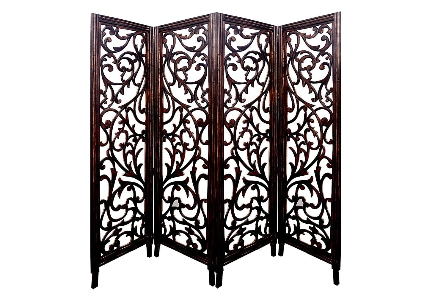 Wooden Partitions - Wood Room Divider Partition for Living Room 4 Panels - Room Separators Screen Panel for Home & Kitchen to be Placed in Zig-Zag - Ouch Cart 