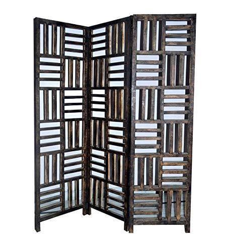 Solid Wood 4 Panel Room Wooden Partition (Brown) for Living Room - Ouch Cart 