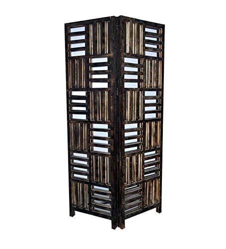 Solid Wood 4 Panel Room Wooden Partition (Brown) for Living Room - Ouch Cart 