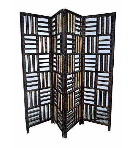 Solid Wood 4 Panel Room Wooden Partition (Brown) for Living Room - Ouch Cart 